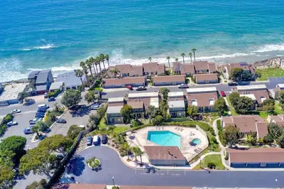 an aerial view of a resort near the ocean at Sea Bluff - Direct Beach Access in Encinitas