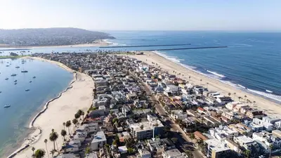 an aerial view of a beach and the ocean at Central Location Villa - 2 blocks Mission Beach in San Diego