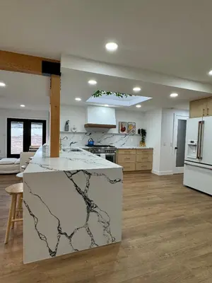 a kitchen with a marble counter top in a room at Bella Vista Spacious 5-bed home with stunning mountain views and pool in Vista
