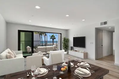 a living room with a couch and a table at Steps to the Beach in Imperial Beach