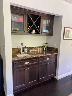 a kitchen with a sink and a counter at Tropical retreat for whole family Fresh eggs Made to Entertain in Carlsbad