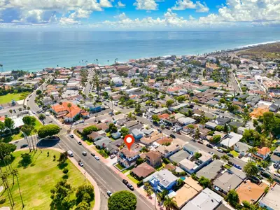 an aerial view of a city with houses and the ocean at Luxury Oasis with Ping Pong, Firepit and Cozy Patio in San Clemente