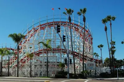 a large roller coaster in a park with palm trees at #755 2B2B Beach Getaway!Ground Level w/Patio&Grill in San Diego