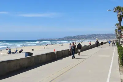 a group of people walking along the beach at #755 2B2B Beach Getaway!Ground Level w/Patio&Grill in San Diego