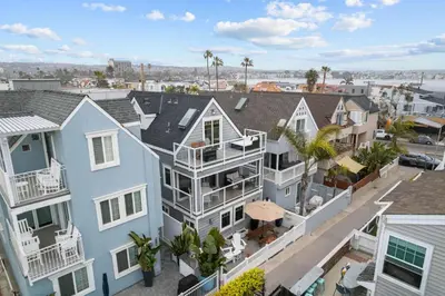 an aerial view of a house at Ocean Breeze and Rooftop Views Steps to Surf and Sun in San Diego