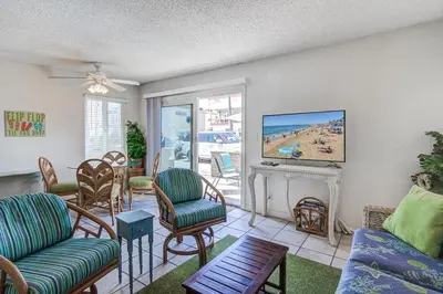 a living room with a fireplace and a tv at Family Beach House Steps From Sand W Oceanview Patio By Beachview Rentals in Newport Beach