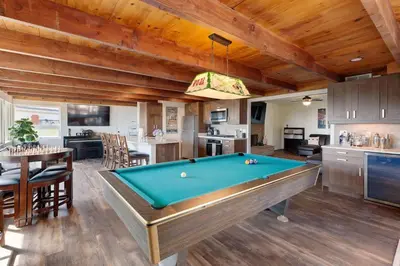 a kitchen with a pool table in a room at Luxury View Home Perfect for SD Getaway Sleeps 12 in La Mesa