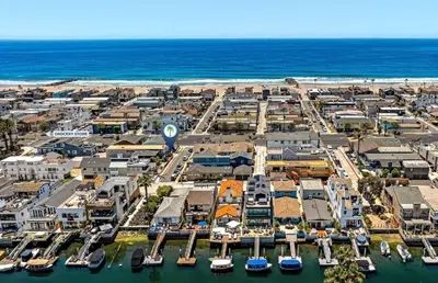 an aerial view of a harbor with boats in the water at Charming 3Br Beach Home W Rooftop Deck One Block From Sand By Beachview Rentals in Newport Beach