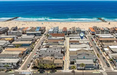 an aerial view of a city and the beach at 7Br Duplex W Oceanview Balcony And Ac, Walk To It All By Beachview Rentals in Newport Beach