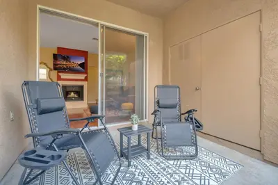 three chairs and a table in a living room at Heart of Carmel Valley 2BR, Families and Corp Stays in San Diego