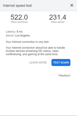 a screenshot of the internet speed test on a cell phone at Studio w Private Entrance Convenient and Cozy in San Diego