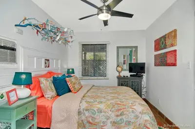 a bedroom with a bed and a ceiling fan at Old Town 1BR Short Drive to Downtown and Beaches 4.5 in San Diego