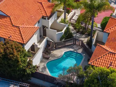 an aerial view of a house with a swimming pool at Carlsbad's Hidden Escape in Carlsbad