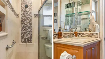 a bathroom with a toilet and a sink and a shower at New-Build Temecula Villa with King Suite Patio Vineyard Views The Villa by AvantStay in Temecula