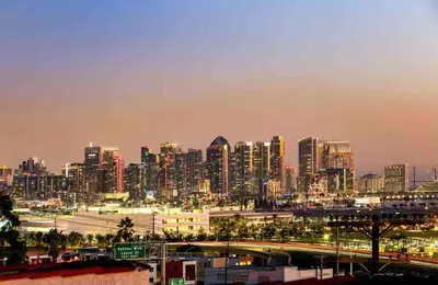 a view of a city at night with at Stunning Views, Rooftop Vista, Pool & Spa in San Diego