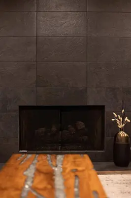 a living room with a fireplace and a vase at Luxury Home OceanView in San Diego