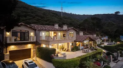 an aerial view of a house with a mountain at Elegant La Jolla Villa - Ocean Views & Pool in San Diego