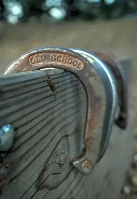 a metal object with the word old school on it at Cozy Rustic Mountain Home with Breathtaking views in Palomar Mountain