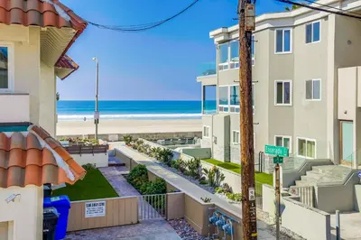 a view of the beach from the balcony of a building at South Shore Gem with Ocean View, Patio, BBQ in San Diego