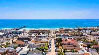 an aerial view of a city with the ocean at Steps to beach Best Location Villa in San Diego