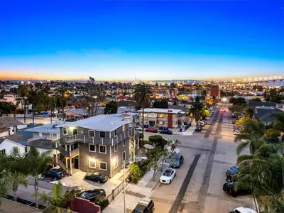an aerial view of a city at dusk at Relax in Stylish 1BR Near Gaslamp and Little Italy in San Diego