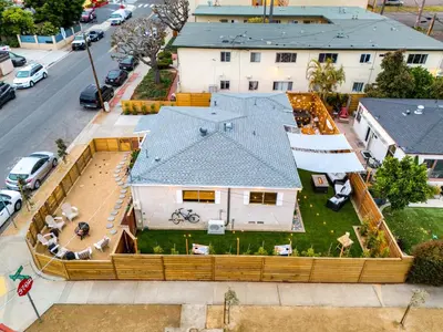 an aerial view of a house with a roof at Spacious Group Getaway Games BBQ with Free Parking in San Diego
