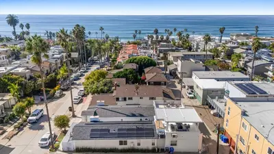 an aerial view of a city with the ocean at Luxury La Jolla Beach Retreat - Steps to Windansea in San Diego