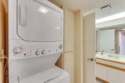 a white washer and dryer in a bathroom at Pool and Tennis Court Access Borrego Springs Condo in Borrego Springs
