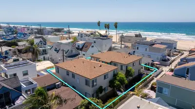 an aerial view of a city with the beach at Ben's Beach Bungalow 1 150 Steps to Sand in San Diego