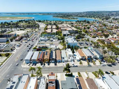 an aerial view of a city with a street at Charming Private Mission Bay Studio 1 in San Diego