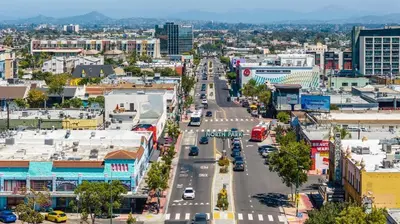 an aerial view of a city street with cars at Stylish Studio with Big Patio in San Diego