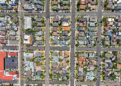 an aerial view of a parking lot with houses at Stylish Studio with Big Patio in San Diego