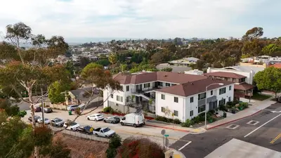 an aerial view of a house with a parking lot at Cozy Studio Near Balboa Park in San Diego