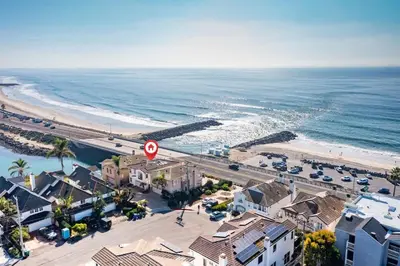 an aerial view of a beach and the ocean at Ocean View 4 Bedroom Home in Carlsbad