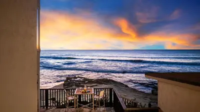 a view of the ocean from a balcony at La Jolla Studio - Private Beach in San Diego