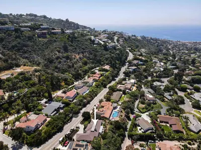 an aerial view of a town with houses and a road at Spacious 4BD, La Jolla, Ocean Views, Jacuzzi in San Diego