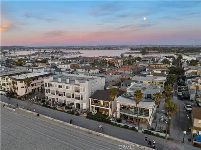 an aerial view of a city at sunset at Beachfront Sunset in San Diego