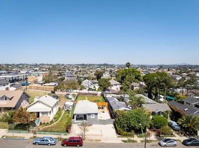an aerial view of a residential neighborhood with houses at The Urban Den by Coastline Vacation Rentals in San Diego
