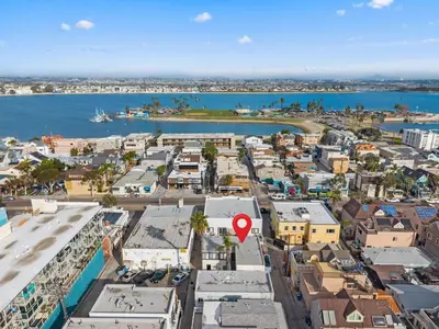 an aerial view of a city with a red heart at The Sands by Coastline Vacation Rentals in San Diego
