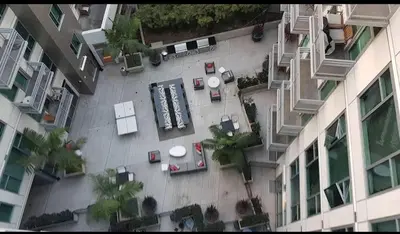 an overhead view of an apartment building with a parking lot at Snazzy 2BR Near Petco Park & Convention Center in San Diego