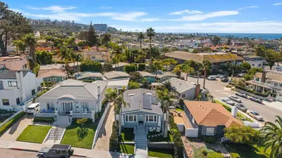 an aerial view of a residential neighborhood with houses at Cliff View - Prime Downtown La Jolla in San Diego