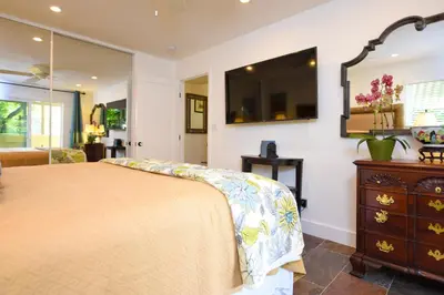 a bedroom with a bed and a dresser and a mirror at 4 Bdr 2 Bth in heart of Hilcrest 10 minutes from balboa park in San Diego