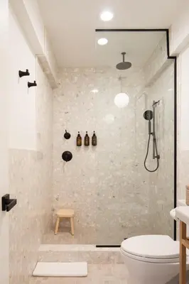 a bathroom with a shower and a toilet at The Pearl Hotel in San Diego