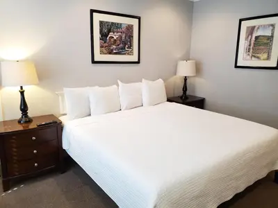 a bedroom with a large white bed and two lamps at Coronado Inn in San Diego