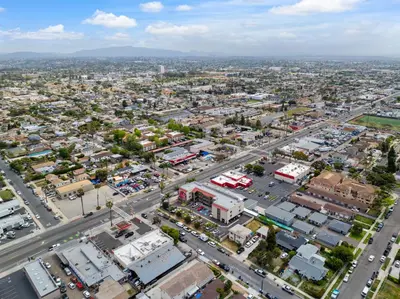 an aerial view of a city with a street at Hotel Milagro in Chula Vista