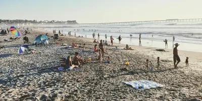 a group of people on a beach with the ocean at Steps to the Beach, Rooftop Deck in San Diego