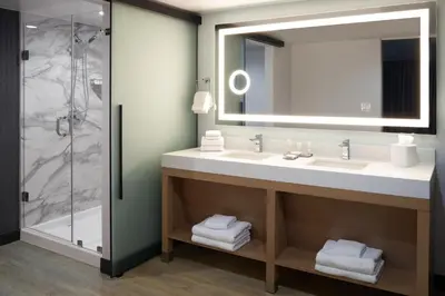 a bathroom with a sink and a shower at San Diego Marriott Mission Valley in San Diego