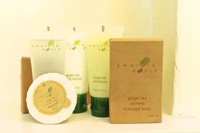 a group of four products sitting next to a box at Crown City Inn Coronado in San Diego