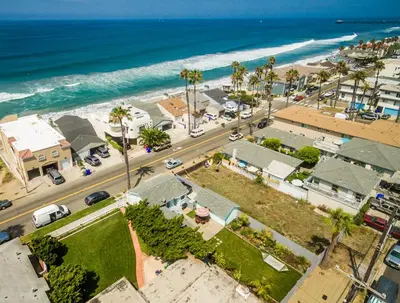 an aerial view of a beach and the ocean at Pacific Bungalow in Oceanside with Backyard & Tiny House in Oceanside