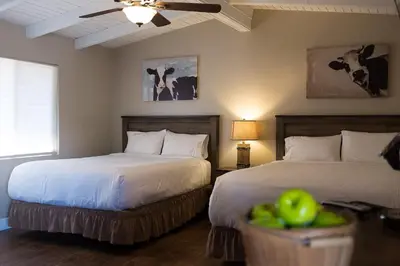 a bedroom with two beds and a ceiling fan at Apple Tree Inn in Julian